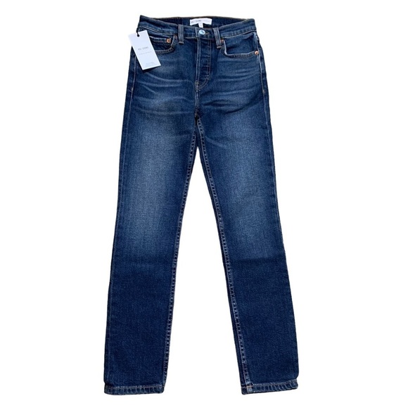RE/DONE NWT High Rise Ankle Crop Color Midnight Blue Cotton Polyester Elastane - Picture 6 of 15
